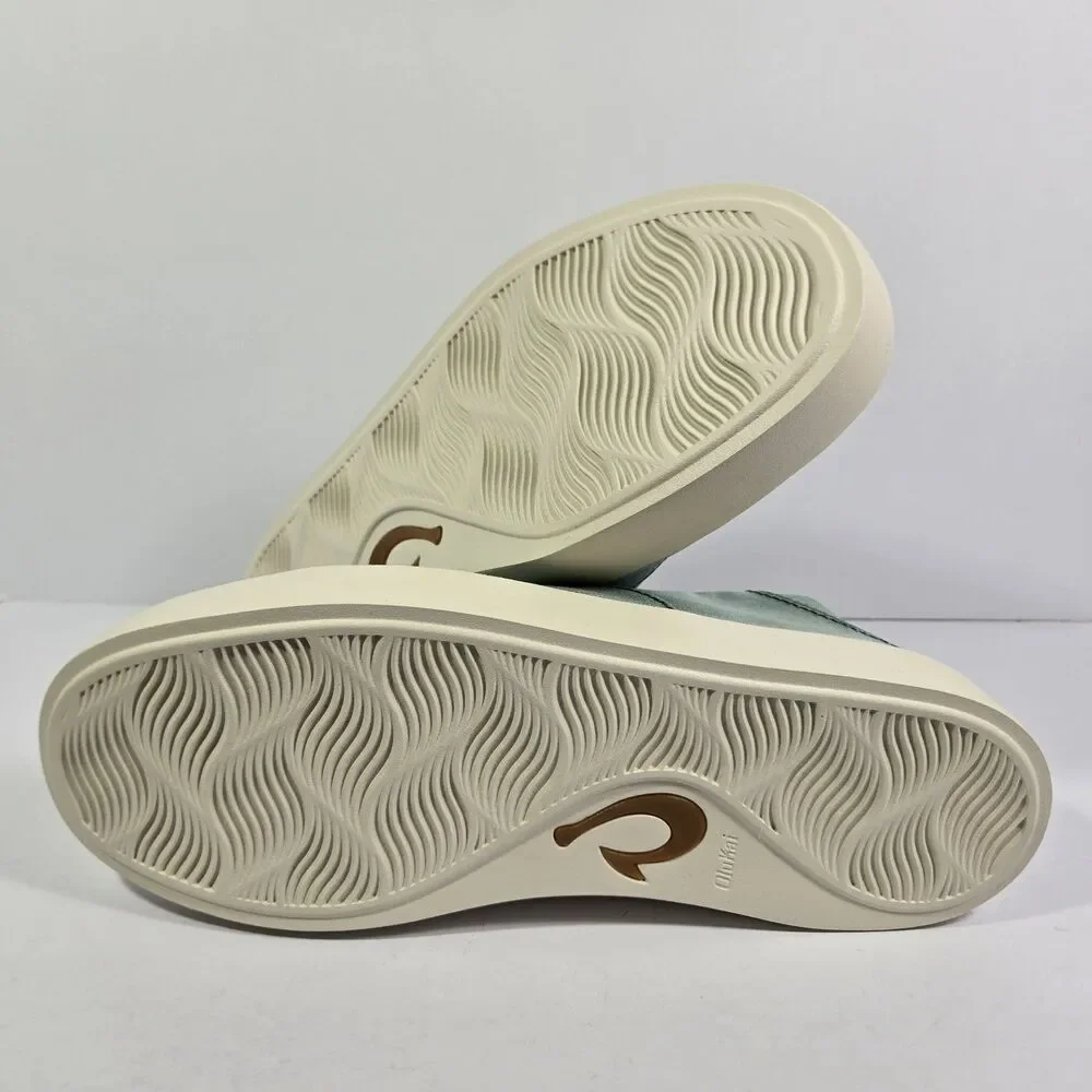 OluKai Tradewind Bamboo Mint Off White Canvas Lace Up Sneakers Shoes Mens 10.5